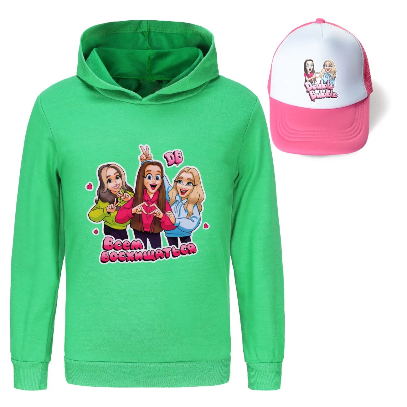 Double-Bubble Hoodie & Sun Hat Set, Style 19 · Green