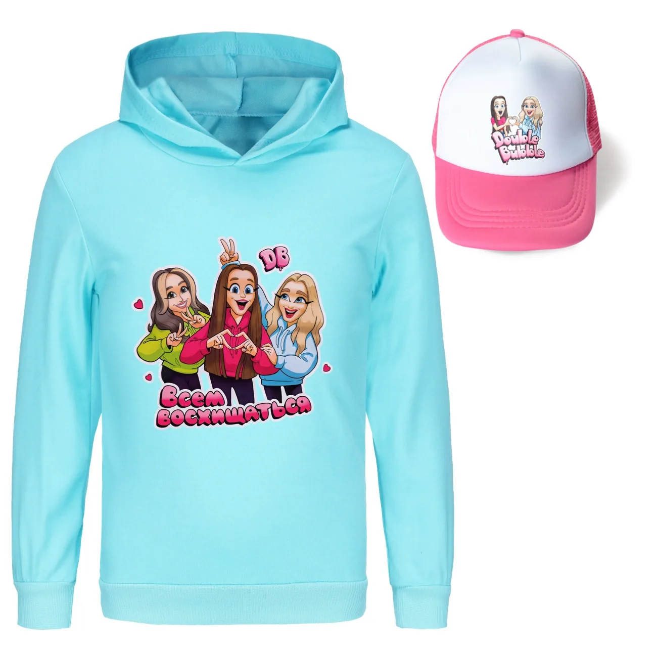 Double-Bubble Hoodie & Sun Hat Set, Style 21 · Light Blue