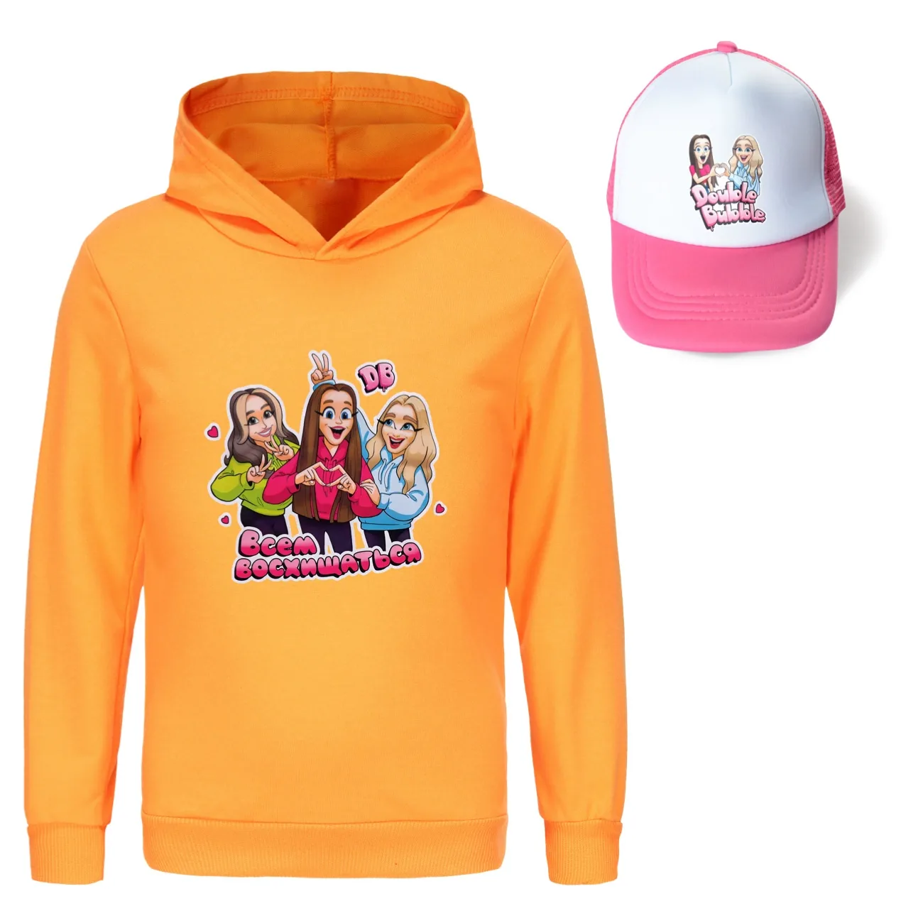 Double-Bubble Hoodie & Sun Hat Set, Style 26 · Orange