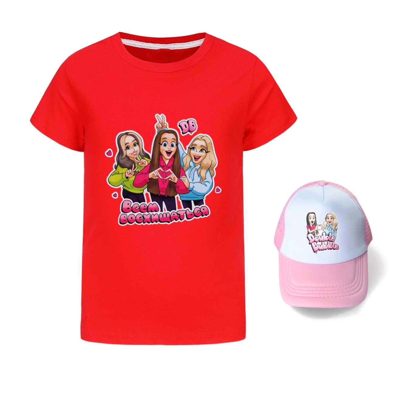 Graphic Tee & Sun Hat Set — 5639 Edition, Style 03 · Red