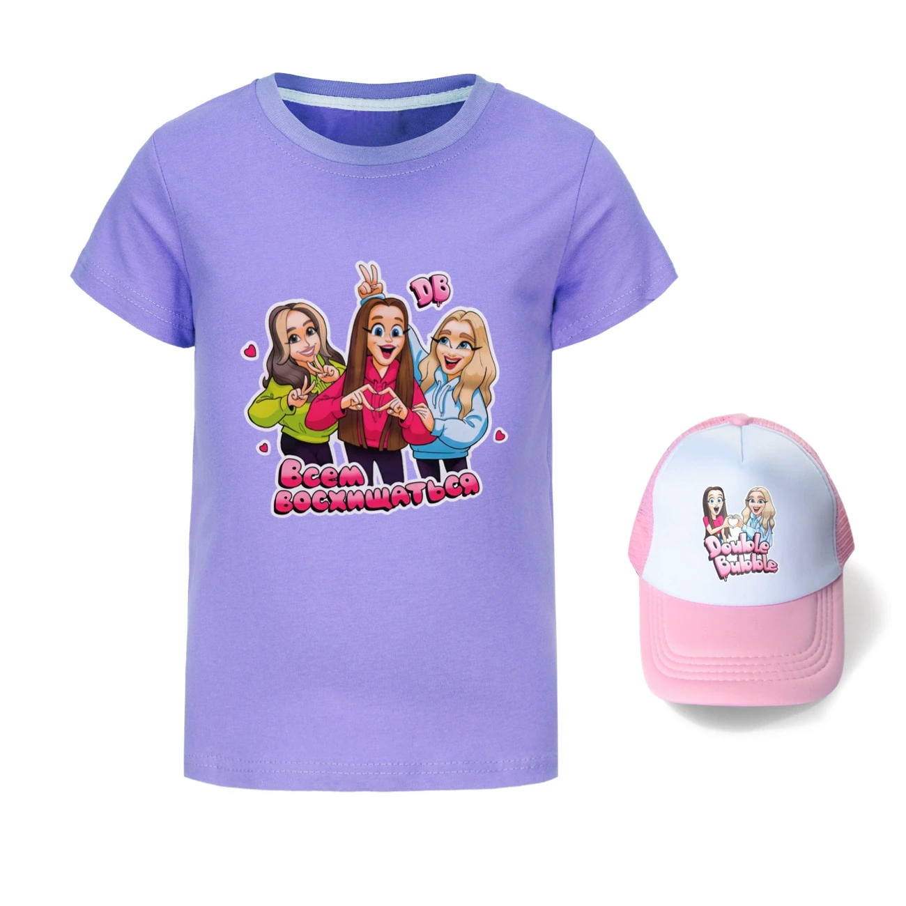 Graphic Tee & Sun Hat Set — 5639 Edition, Style 04 · Purple