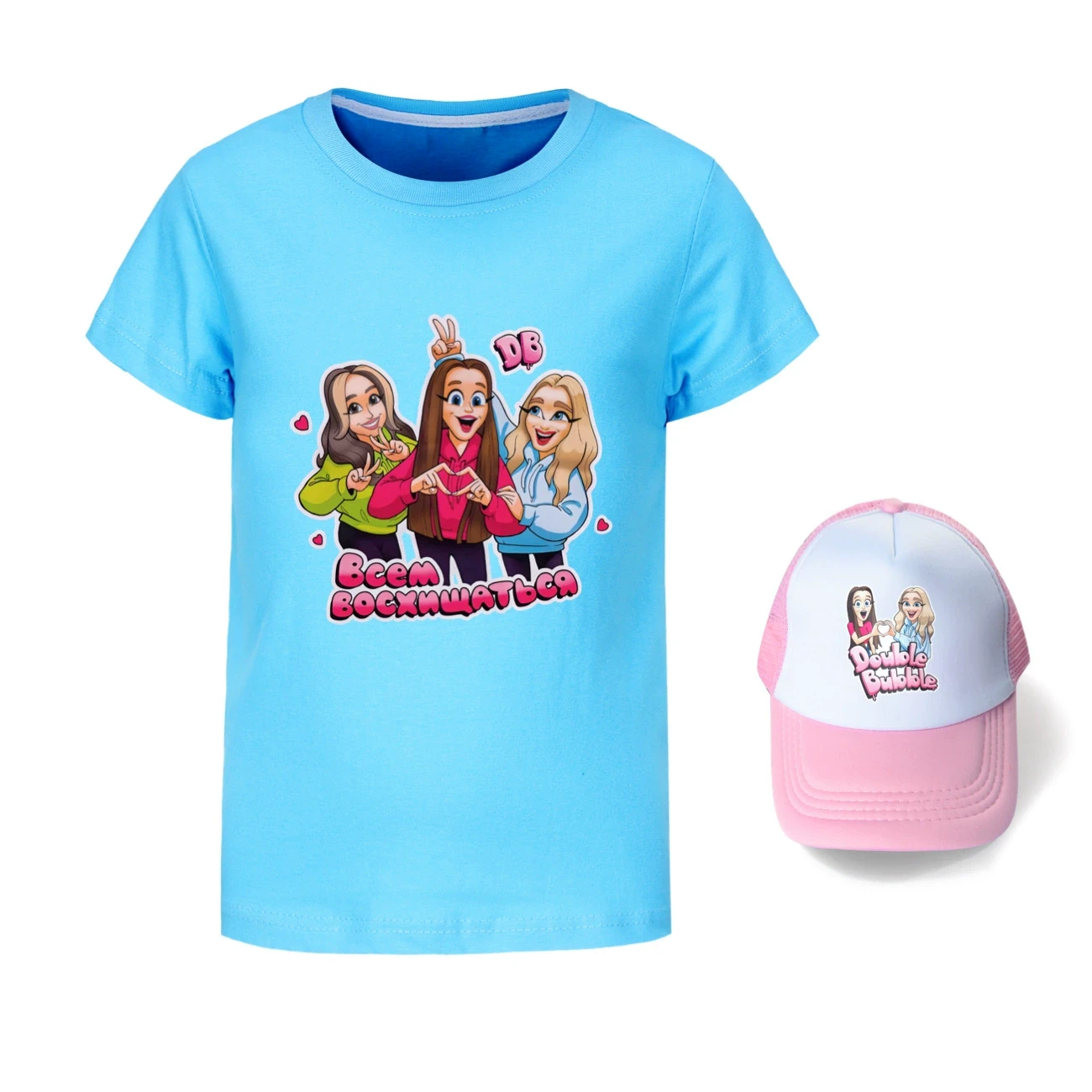 Graphic Tee & Sun Hat Set — 5639 Edition, Style 08 · Light Blue