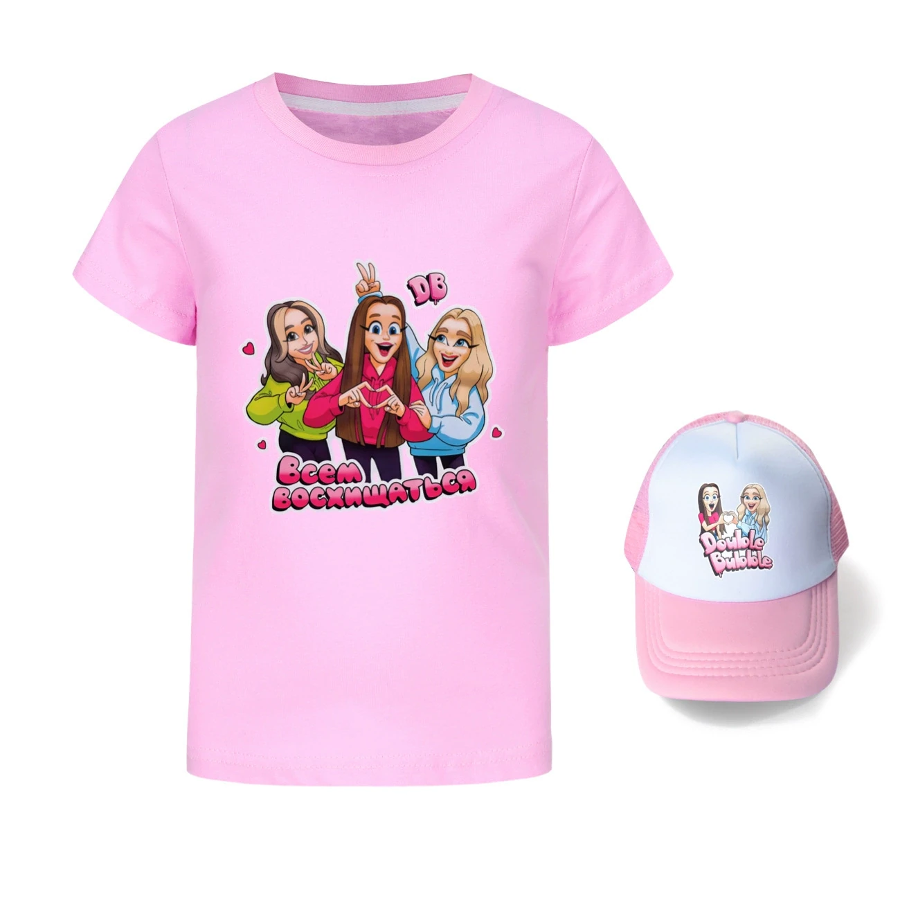Graphic Tee & Sun Hat Set — 5639 Edition, Style 11 · Pink