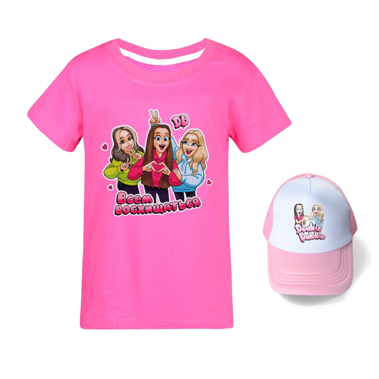 Graphic Tee & Sun Hat Set — 5639 Edition, Style 12 · Rose