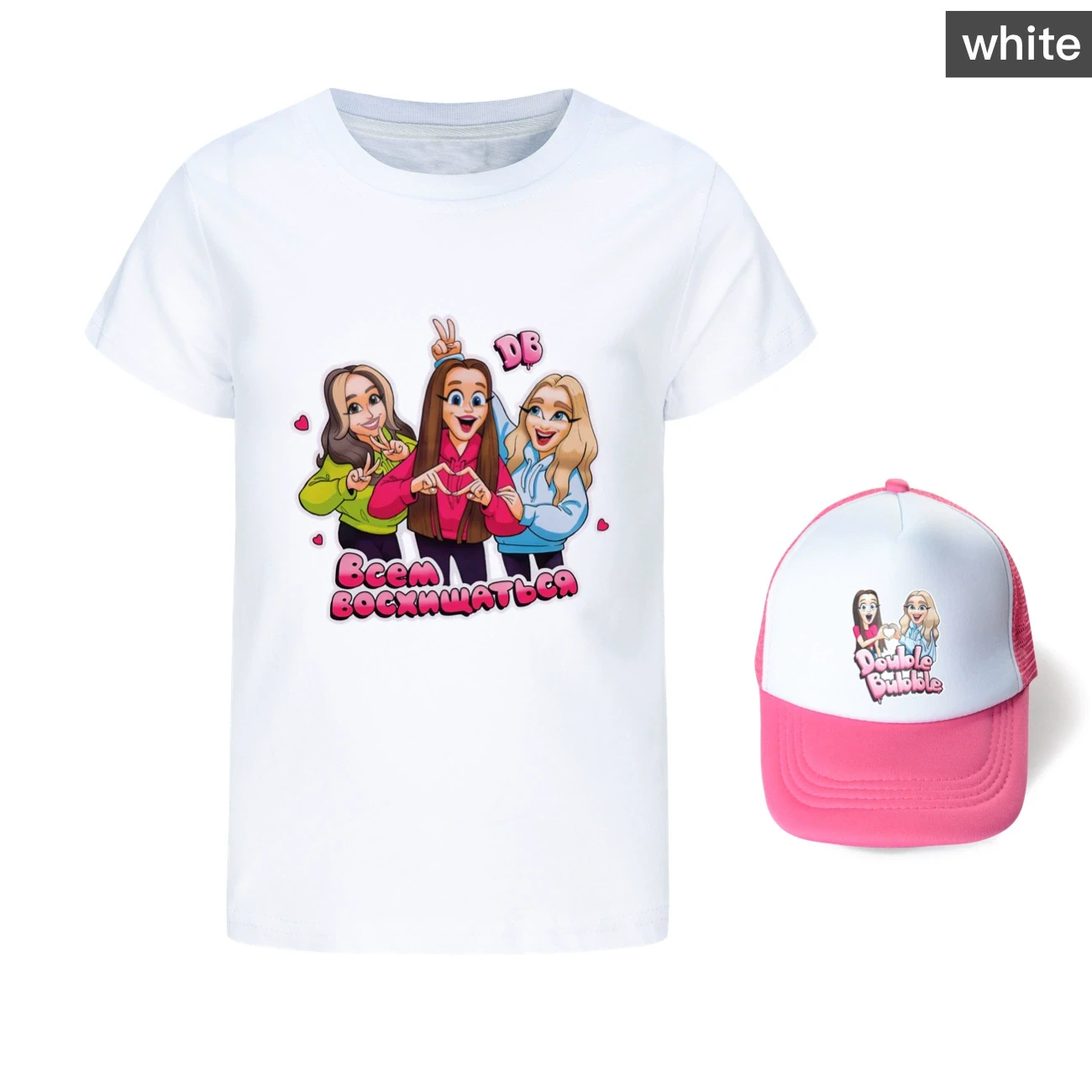 Graphic Tee & Sun Hat Set — 5639 Edition, Style 15 · White