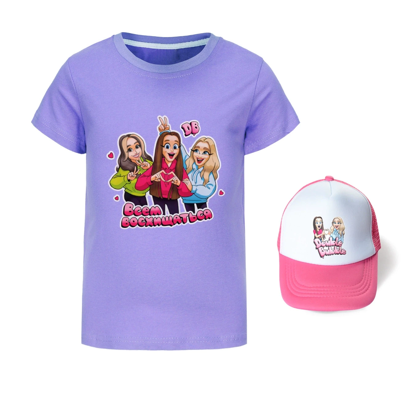 Graphic Tee & Sun Hat Set — 5639 Edition, Style 18 · Purple