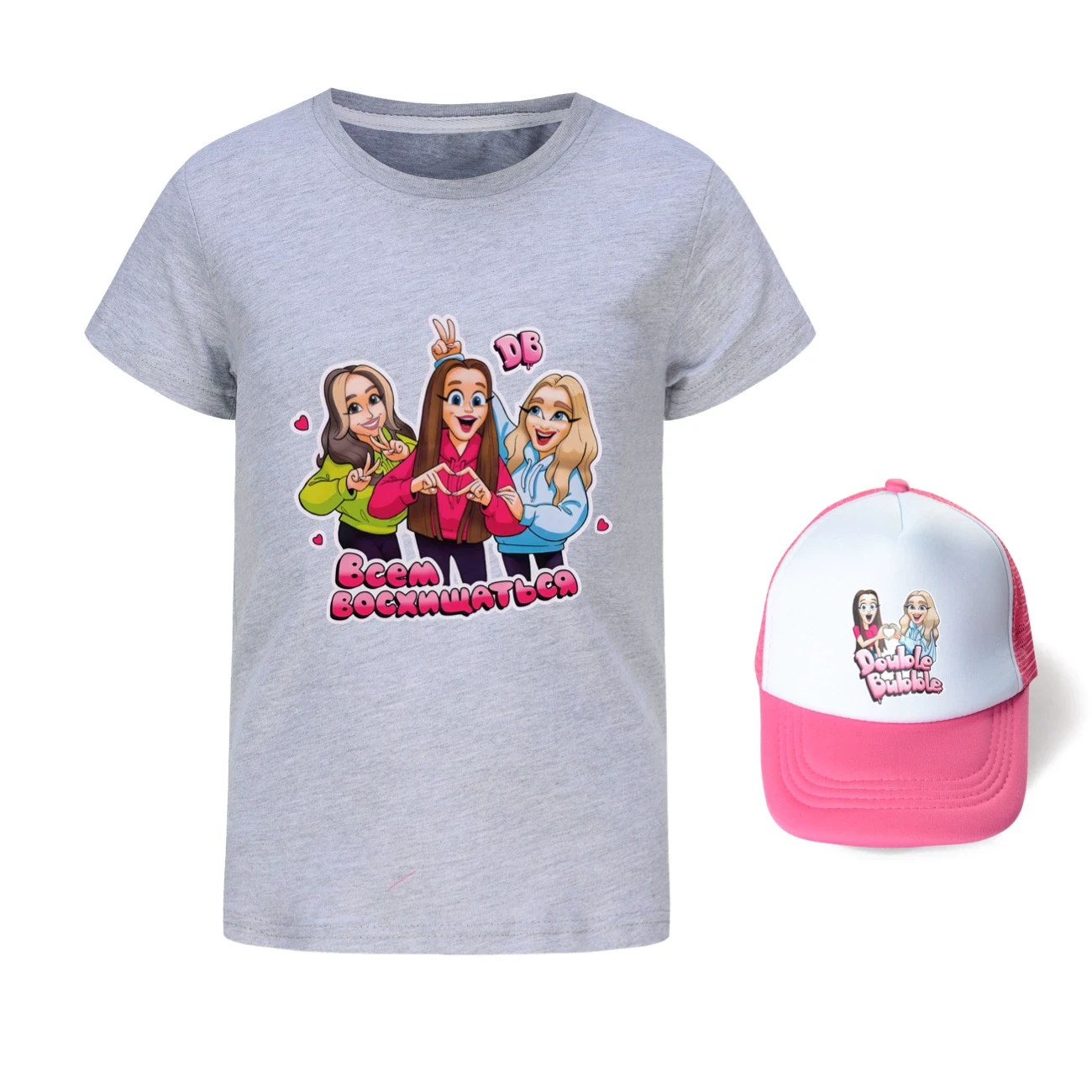 Graphic Tee & Sun Hat Set — 5639 Edition, Style 19 · Grey