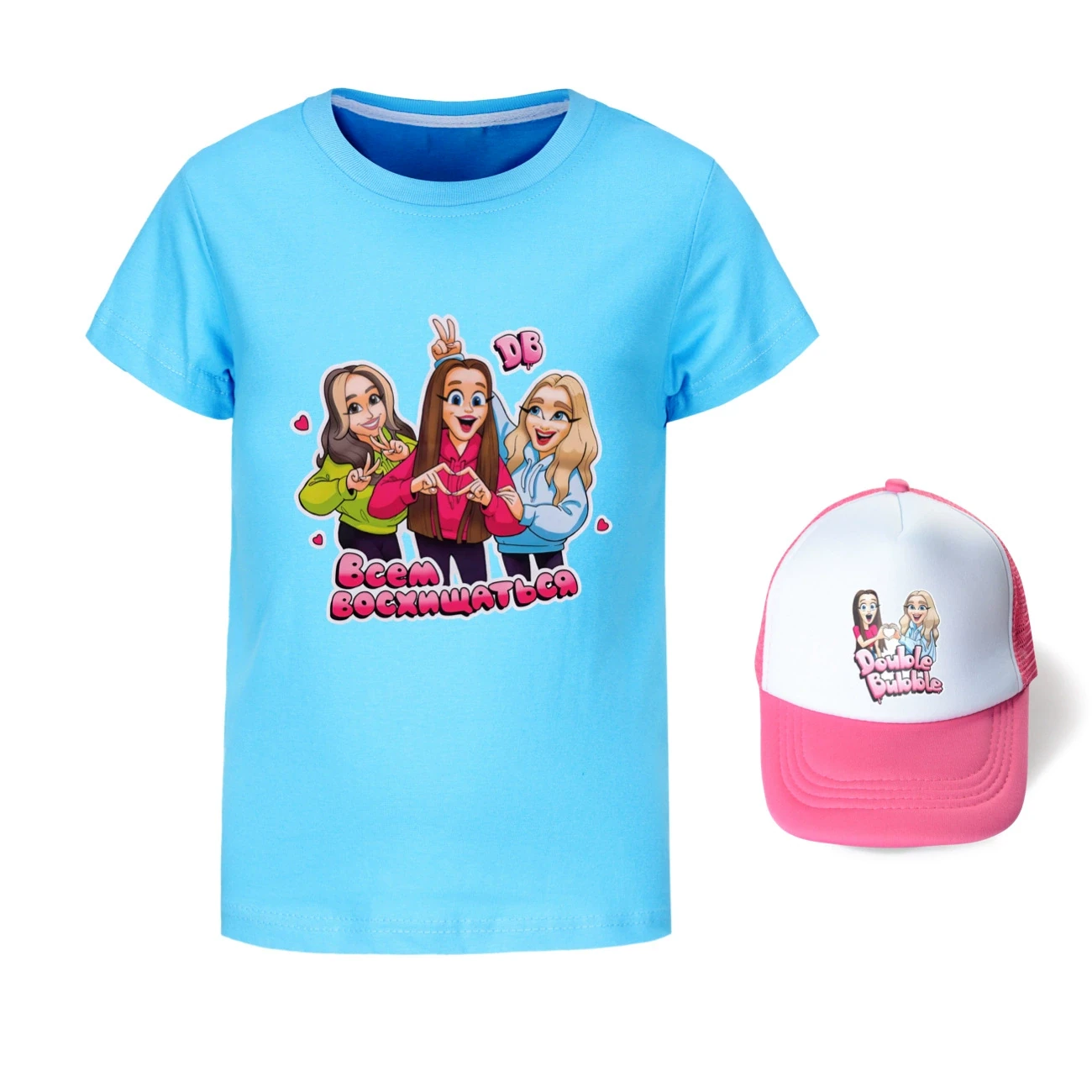 Graphic Tee & Sun Hat Set — 5639 Edition, Style 22 · Light Blue