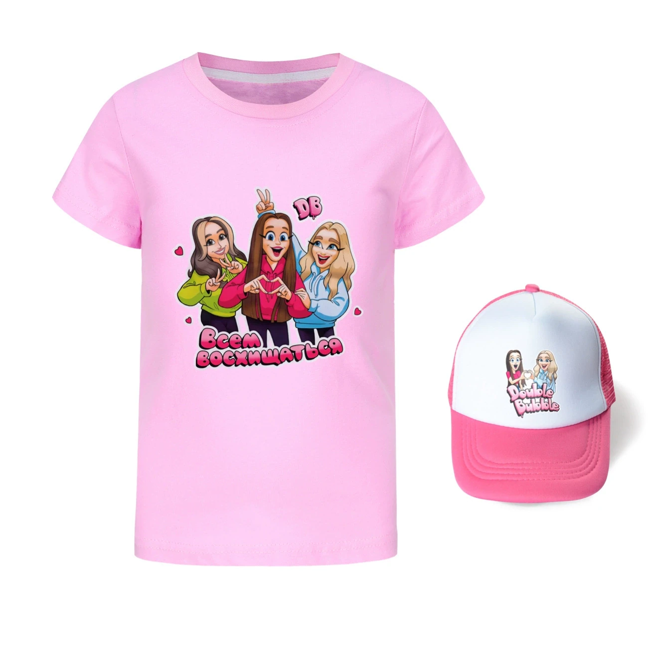 Graphic Tee & Sun Hat Set — 5639 Edition, Style 25 · Pink