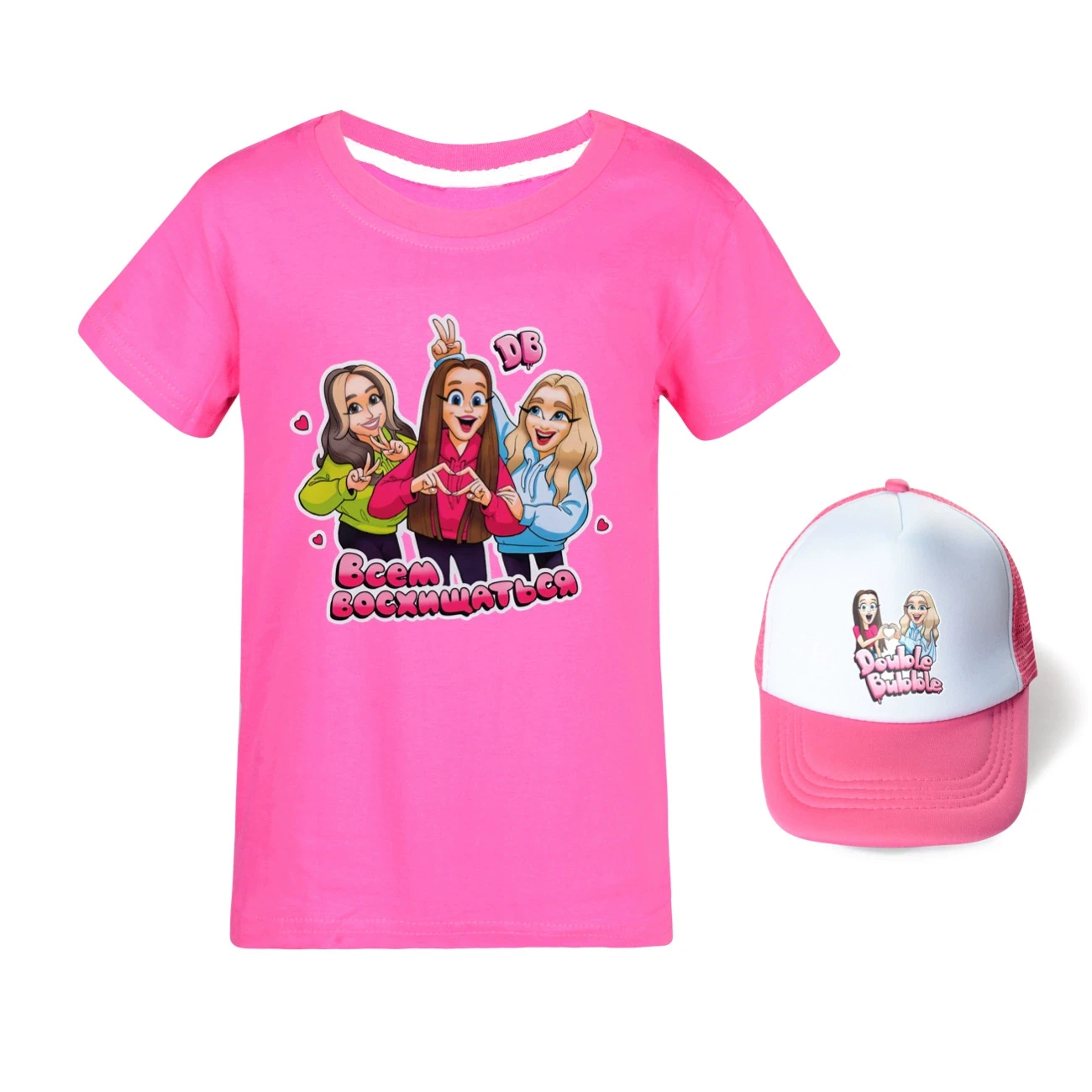 Graphic Tee & Sun Hat Set — 5639 Edition, Style 26 · Rose