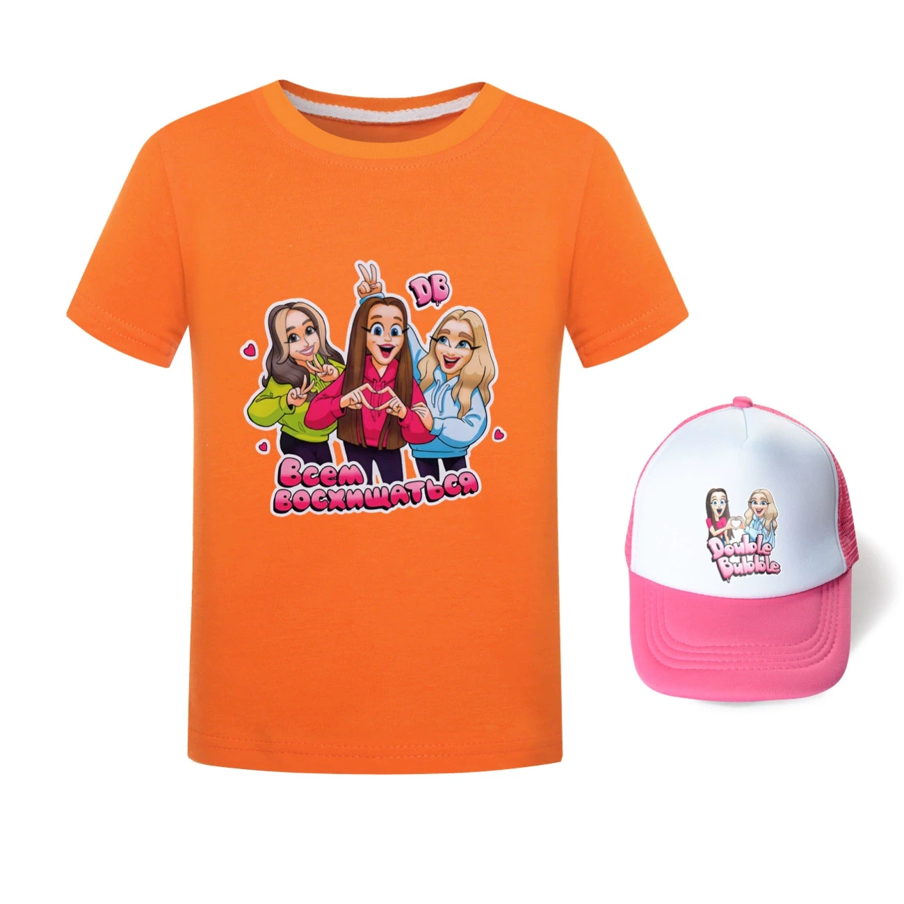 Graphic Tee & Sun Hat Set — 5639 Edition, Style 27 · Orange