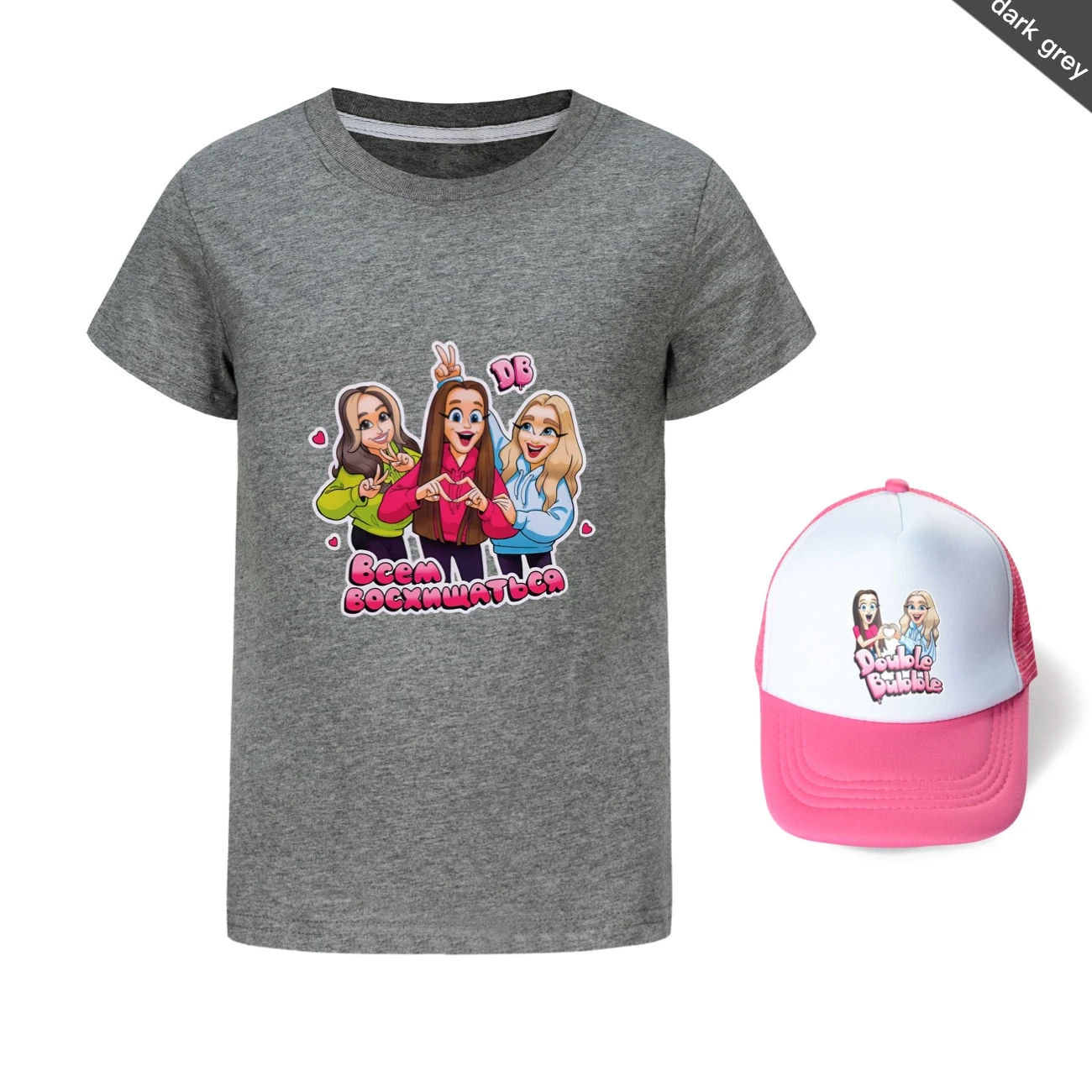 Graphic Tee & Sun Hat Set — 5639 Edition, Style 28 · Dark Grey