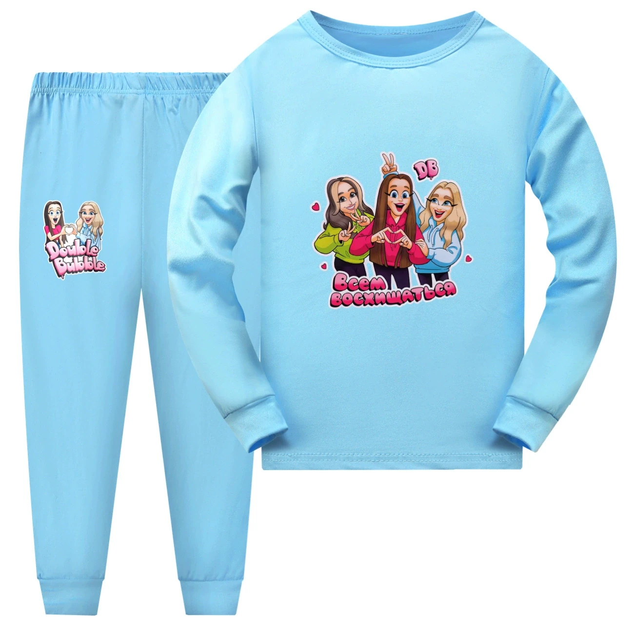 Family Lounge Set — 5639 Edition, Style 10 · Long Sleeve · Light Blue