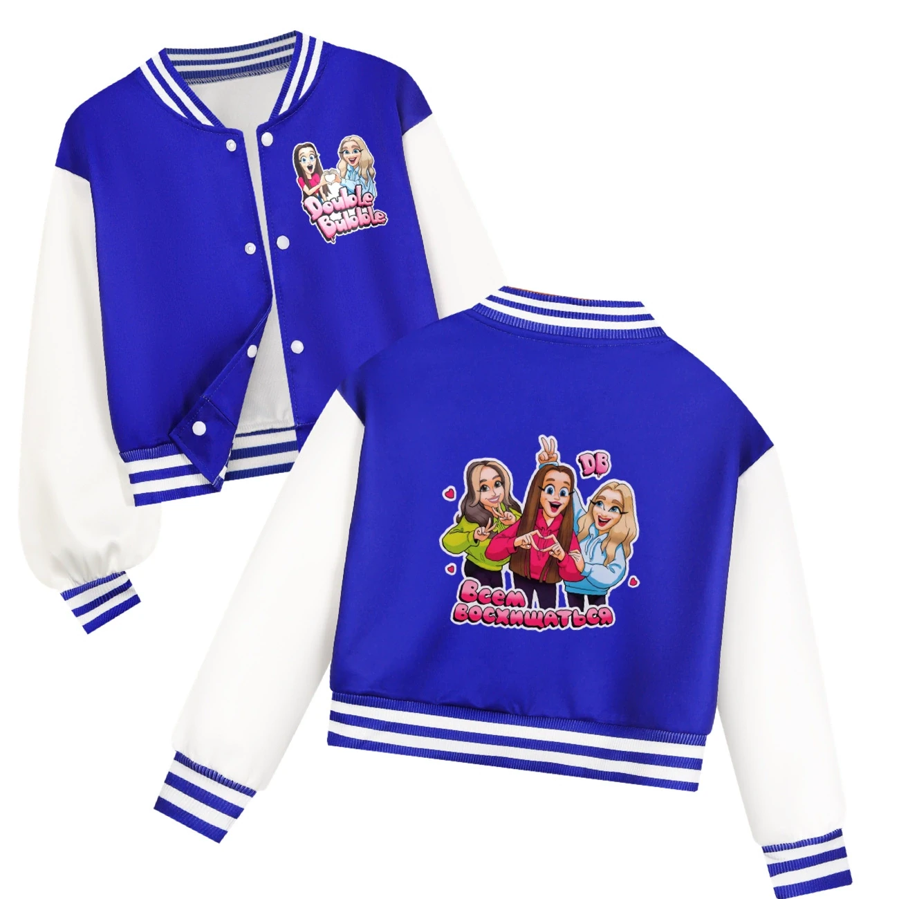 Cropped Graphic Varsity Jacket & Jogger Set — 5639 Edition, Style 01 · Blue