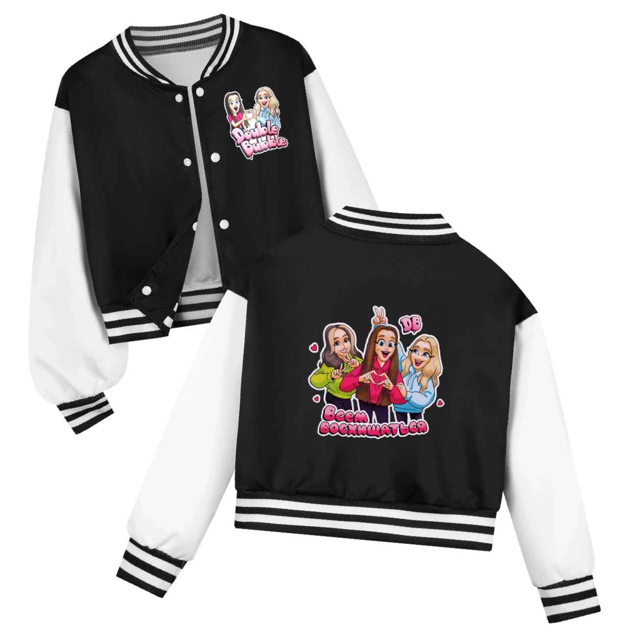 Cropped Graphic Varsity Jacket & Jogger Set — 5639 Edition, Style 02 · Black