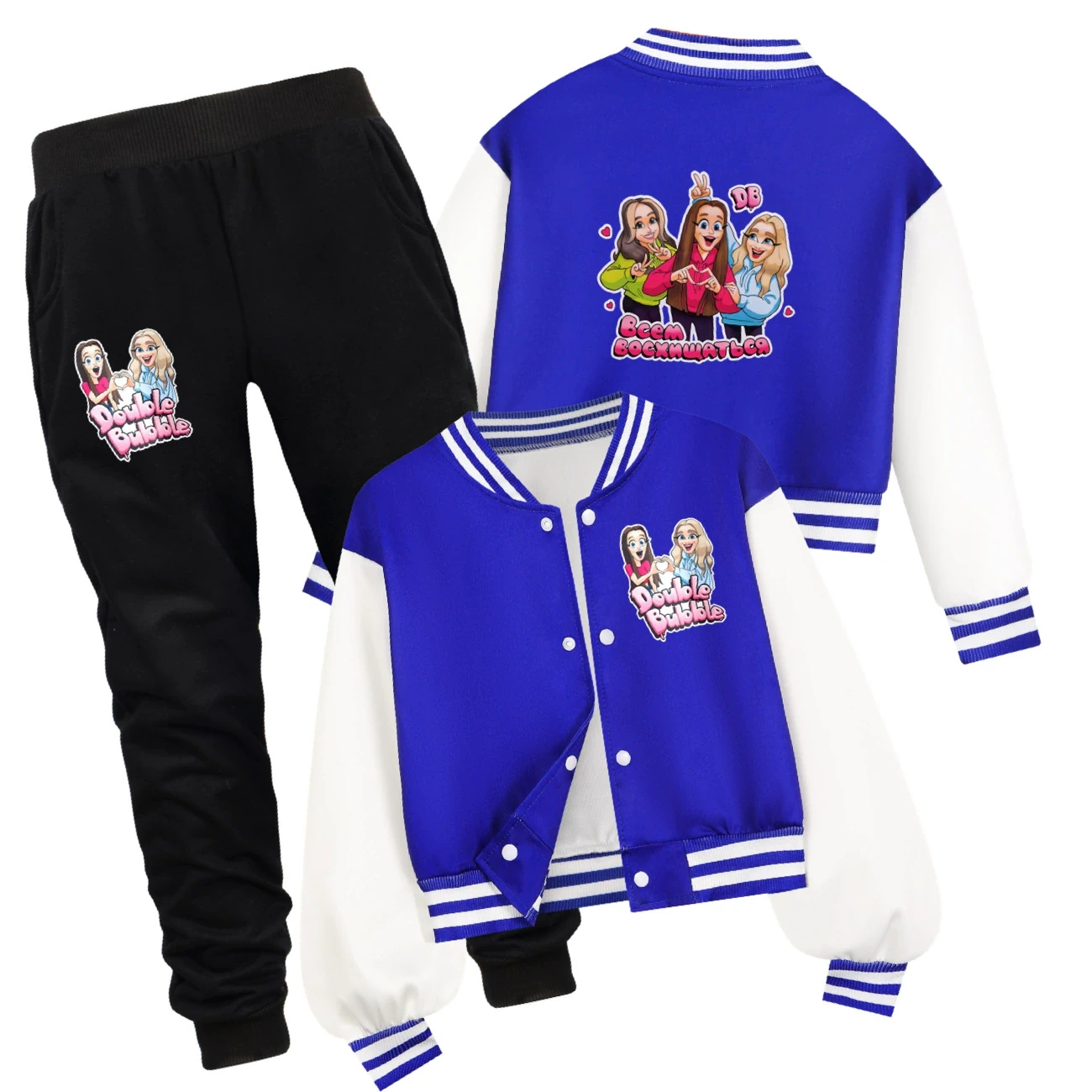 Cropped Graphic Varsity Jacket & Jogger Set — 5639 Edition, Style 07 · Set · Blue