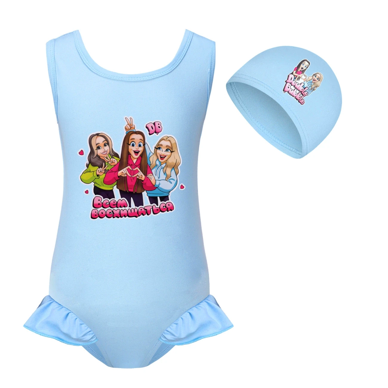 Girls’ Swimsuit & Cap Set — 5639 Edition, Style 01 · Set · Light Blue