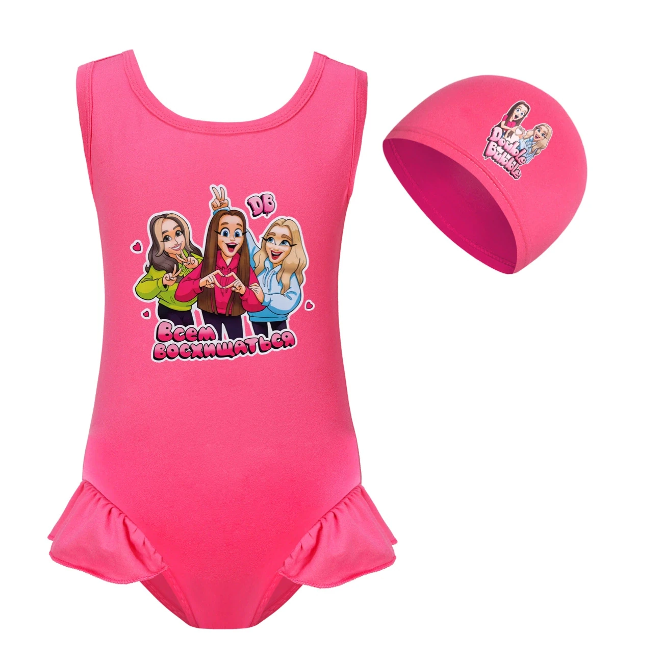Girls’ Swimsuit & Cap Set — 5639 Edition, Style 02 · Set · Rose