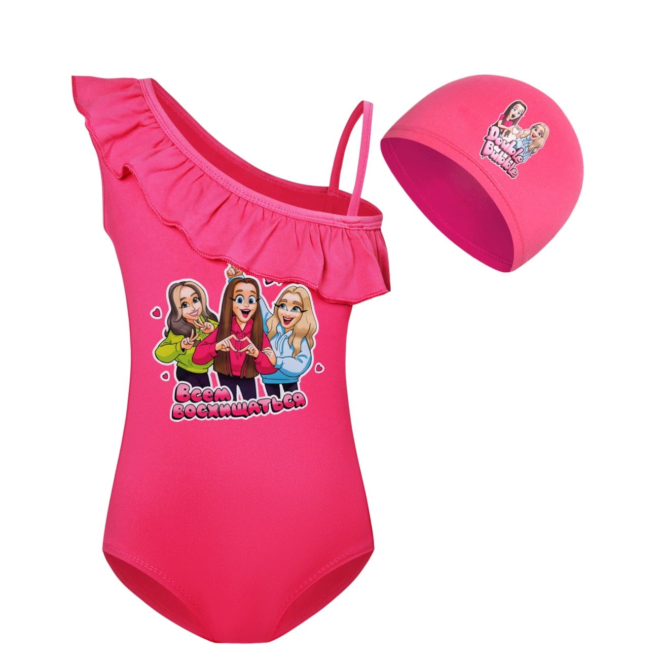 Girls’ Swimsuit & Cap Set — 5639 Edition, Style 06 · Set · Rose