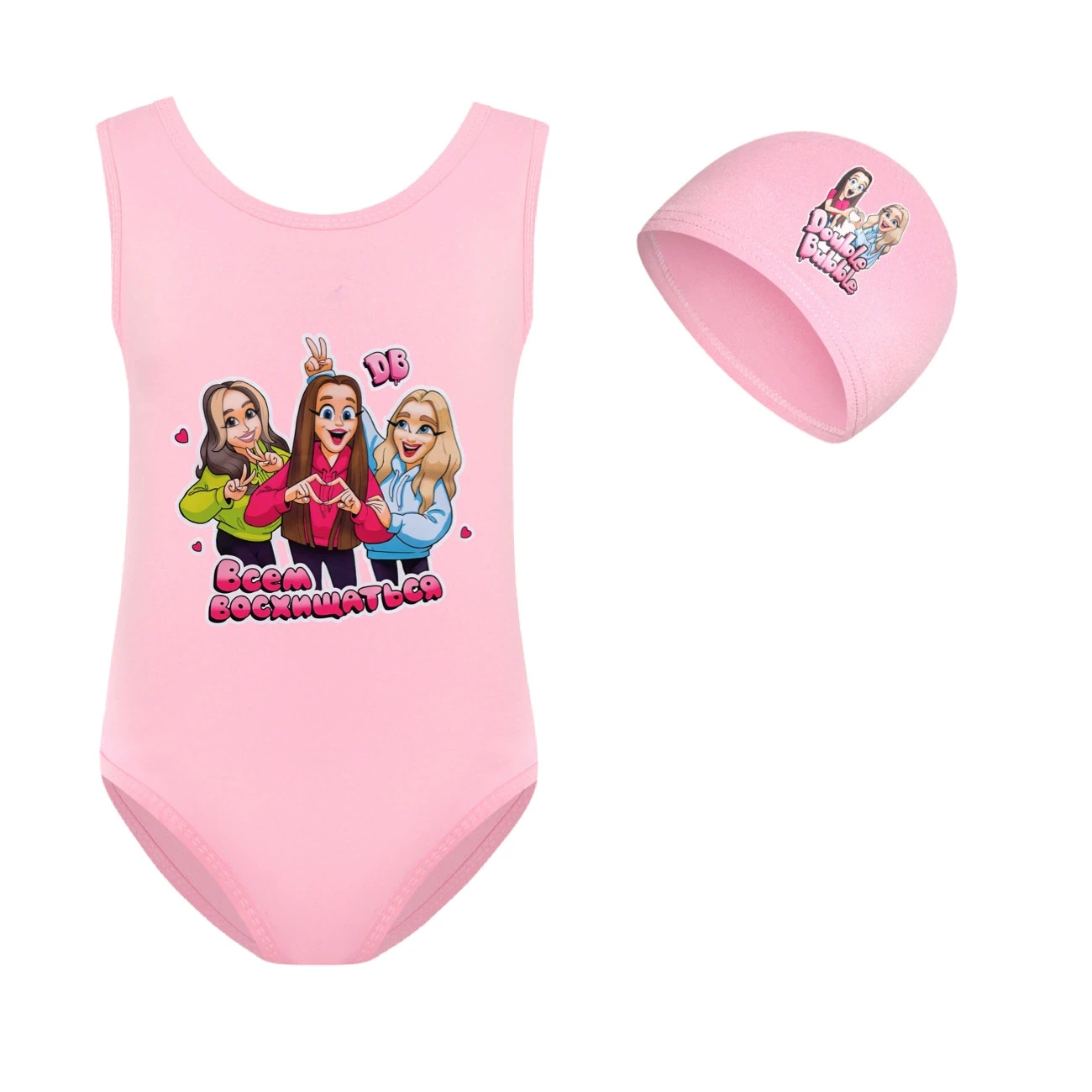 Girls’ Swimsuit & Cap Set — 5639 Edition, Style 09 · Set · Pink