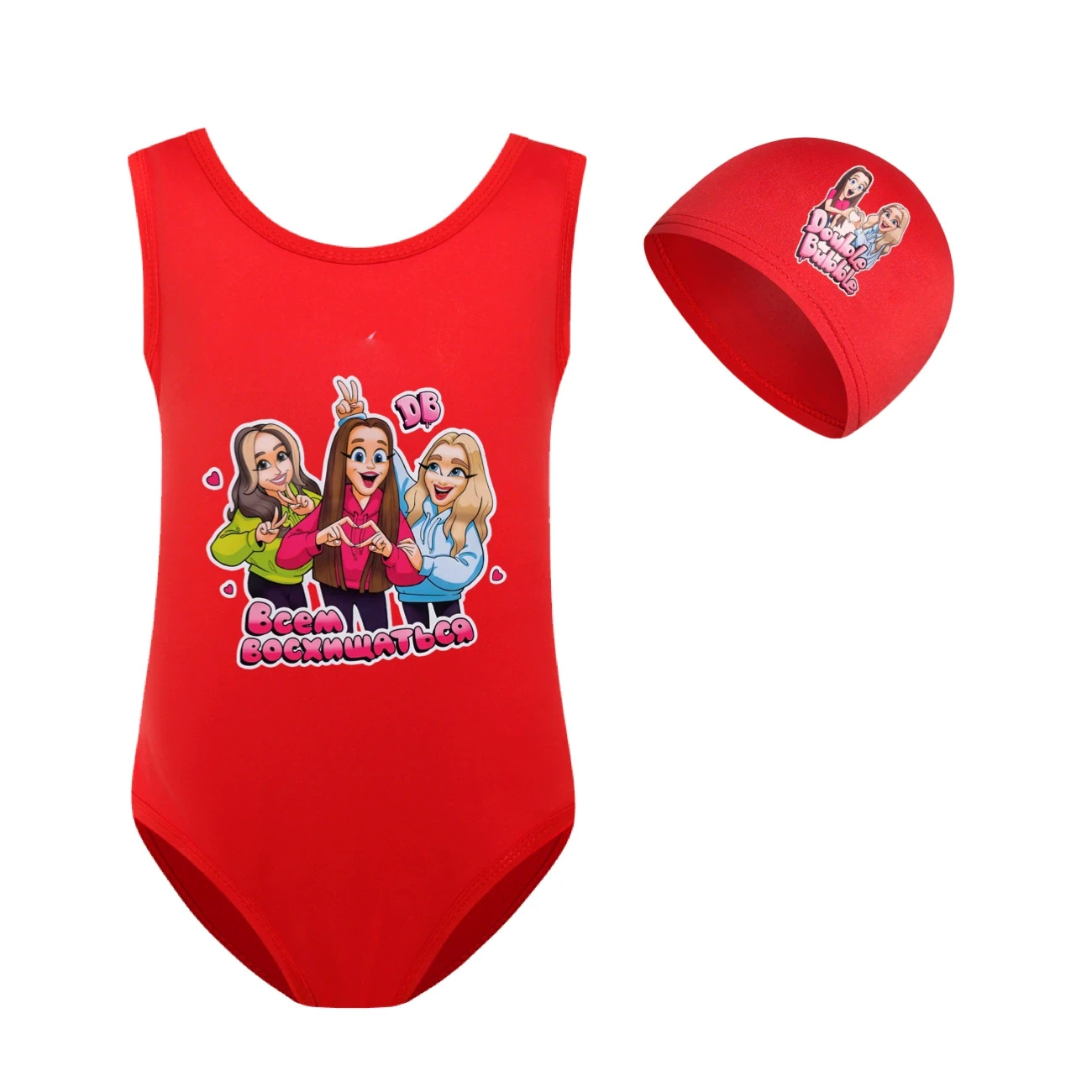 Girls’ Swimsuit & Cap Set — 5639 Edition, Style 11 · Set · Red