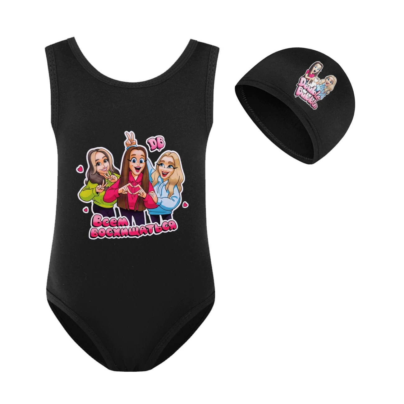 Girls’ Swimsuit & Cap Set — 5639 Edition, Style 13 · Set · Black