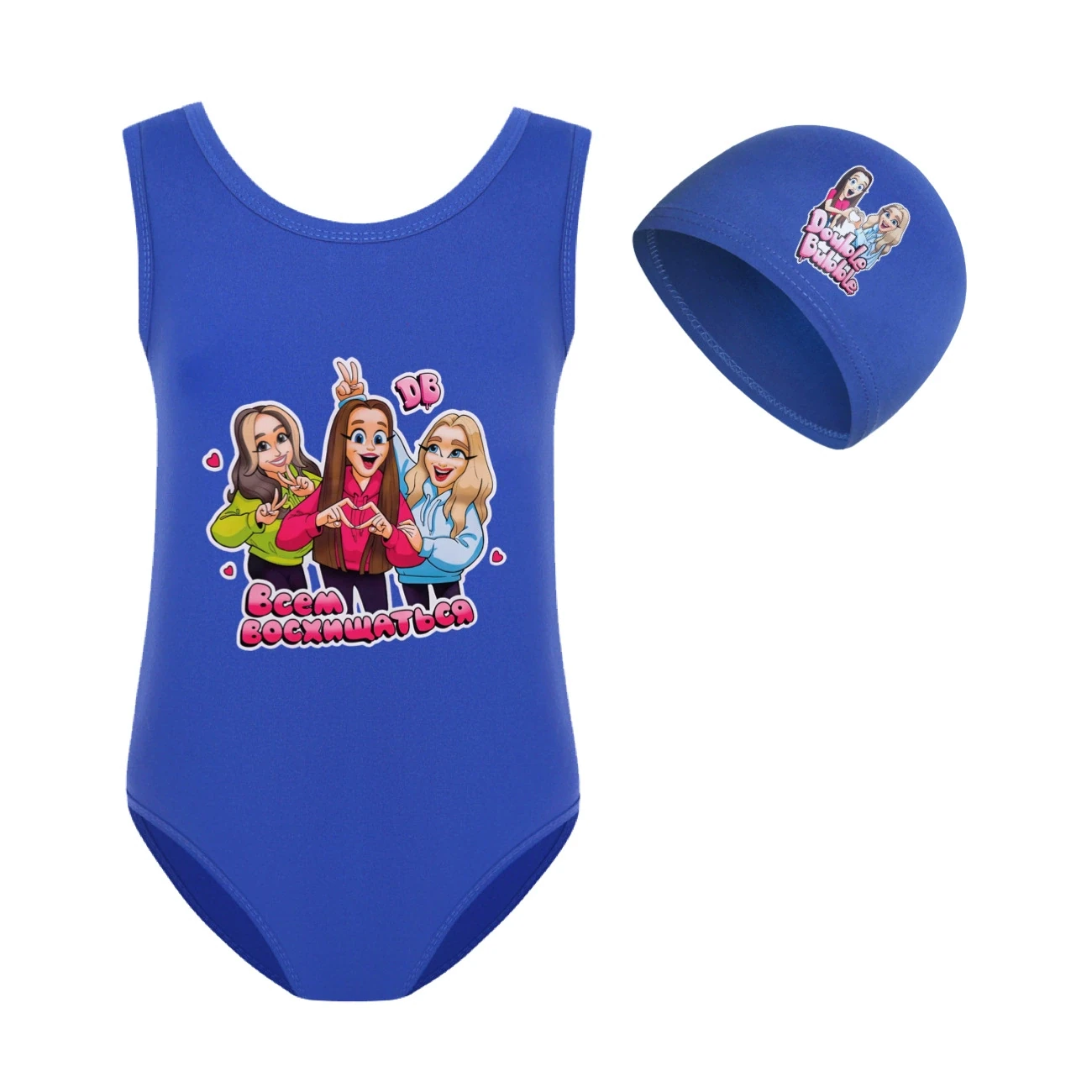 Girls’ Swimsuit & Cap Set — 5639 Edition, Style 14 · Set · Blue