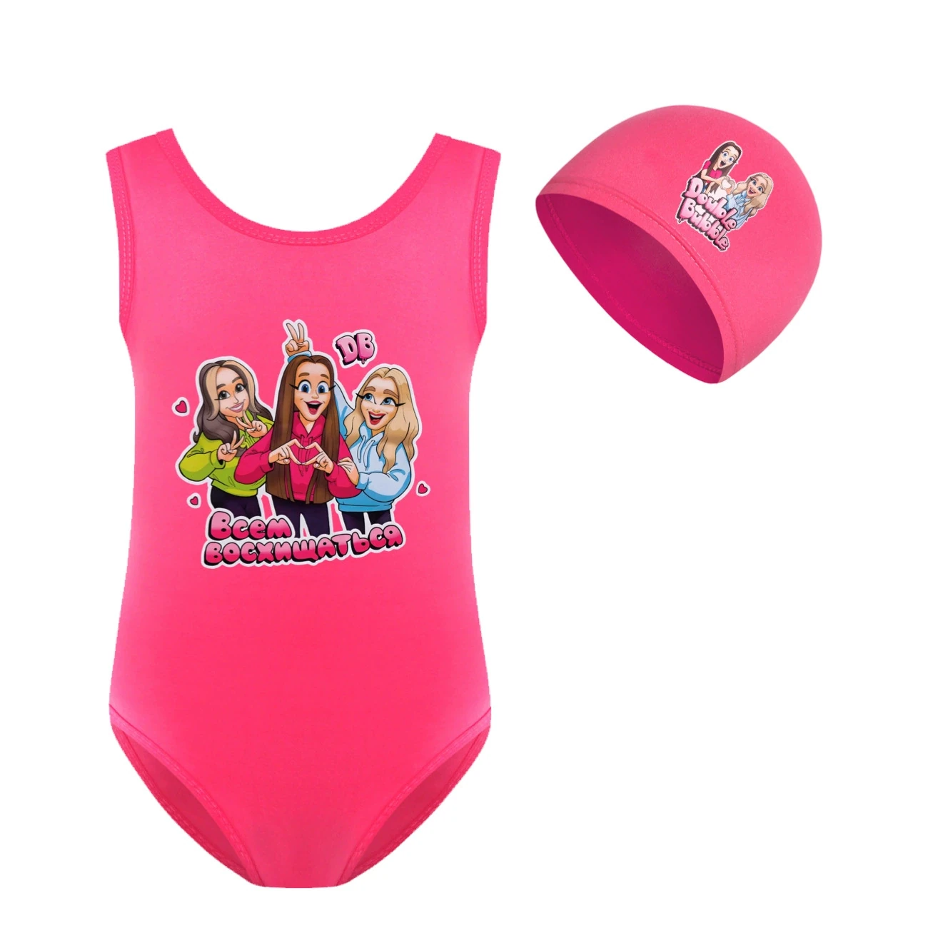 Girls’ Swimsuit & Cap Set — 5639 Edition, Style 16 · Set · Rose
