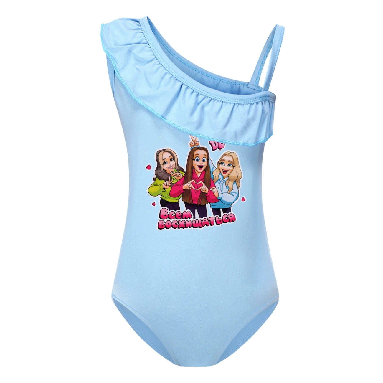Girls’ Swimsuit & Cap Set — 5639 Edition, Style 21 · Single Piece · Light Blue