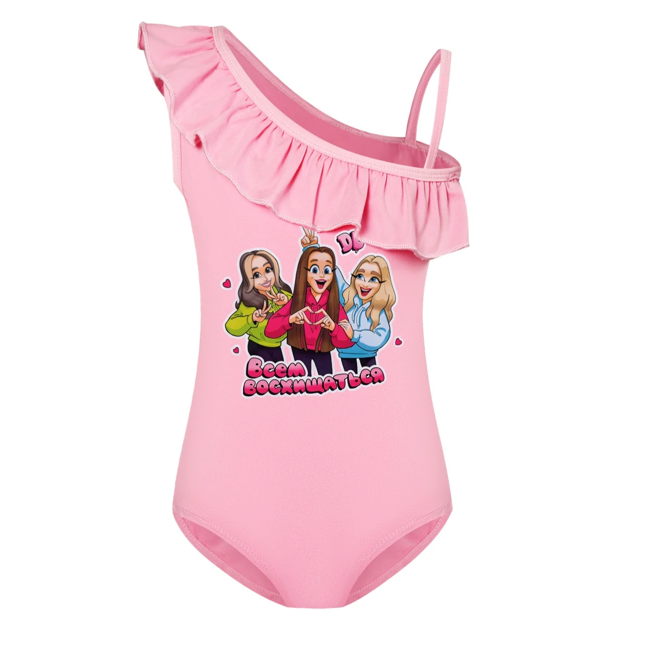 Girls’ Swimsuit & Cap Set — 5639 Edition, Style 24 · Single Piece · Pink