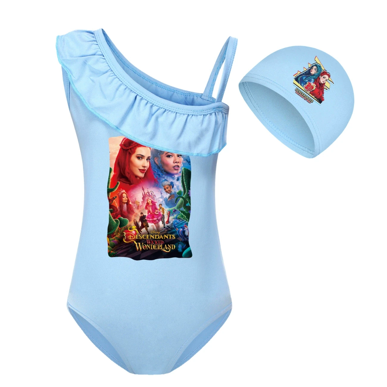 Girls’ Swimsuit & Cap Set — 5795 Edition, Style 05 · Set · Light Blue