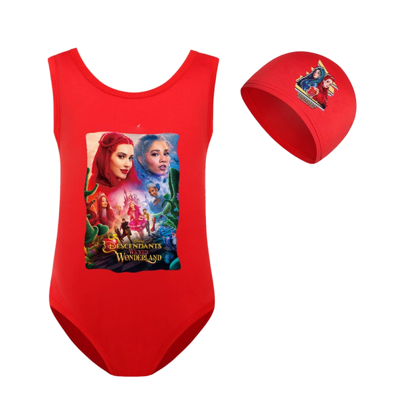 Girls’ Swimsuit & Cap Set — 5795 Edition, Style 11 · Set · Red