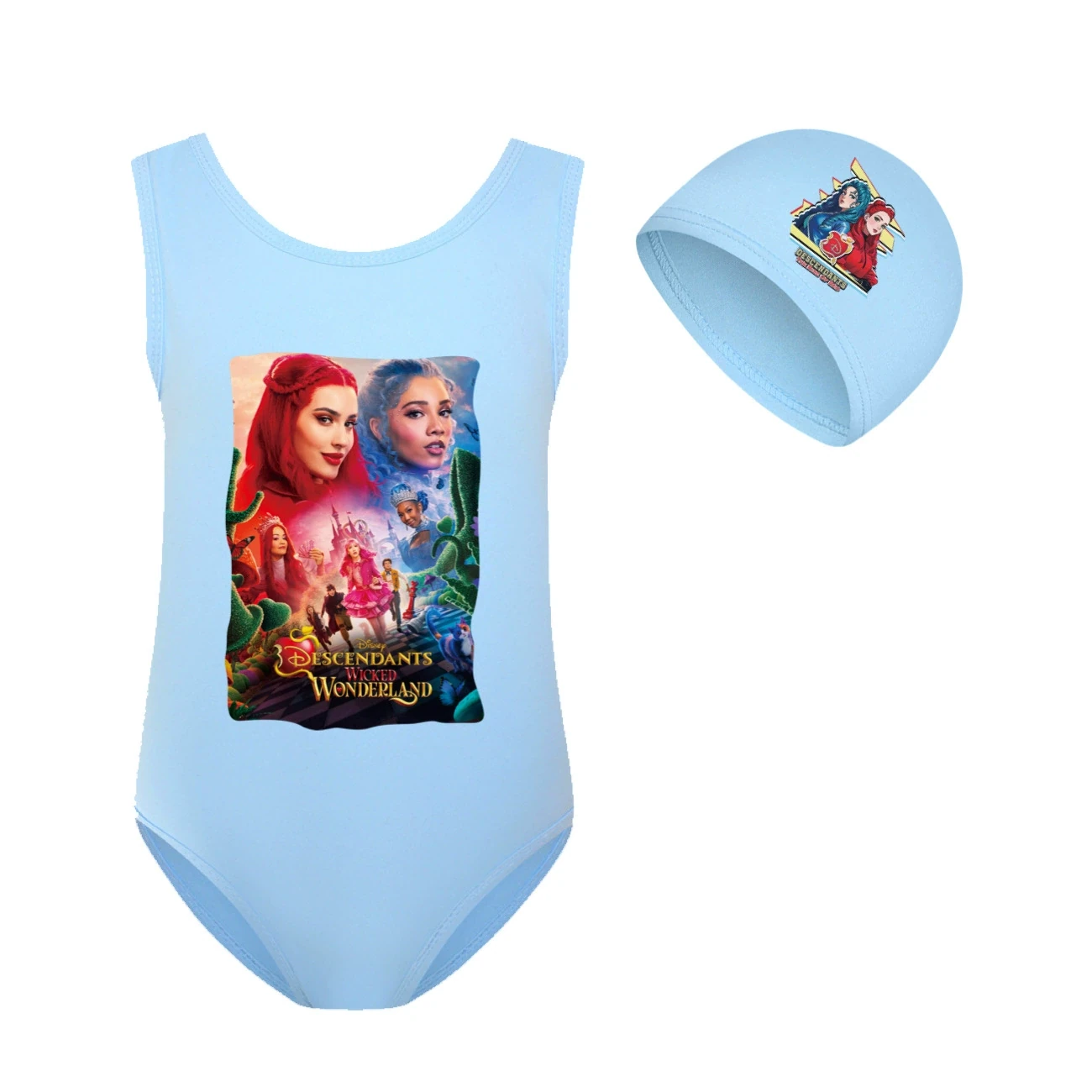 Girls’ Swimsuit & Cap Set — 5795 Edition, Style 15 · Set · Sky Blue