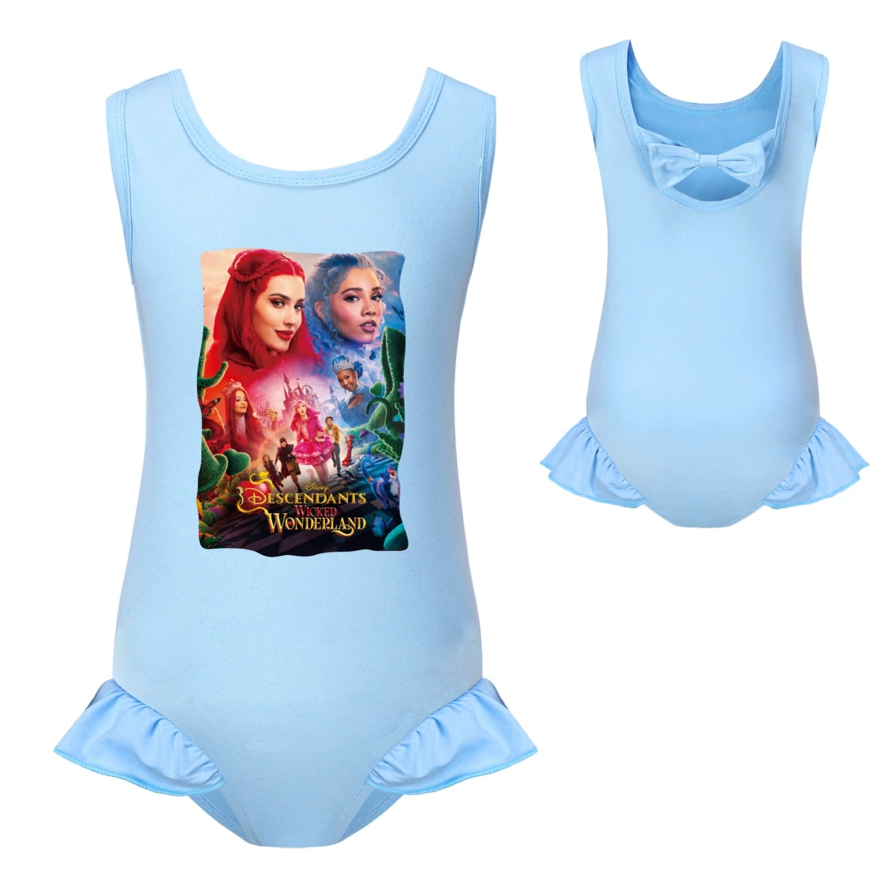 Girls’ Swimsuit & Cap Set — 5795 Edition, Style 17 · Single Piece · Light Blue
