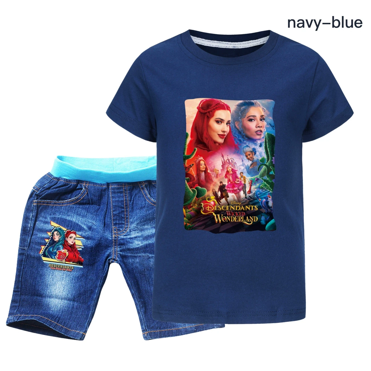Graphic Tee & Denim Shorts Set — 5795 Edition, Style 01 · Denim · Royal Blue