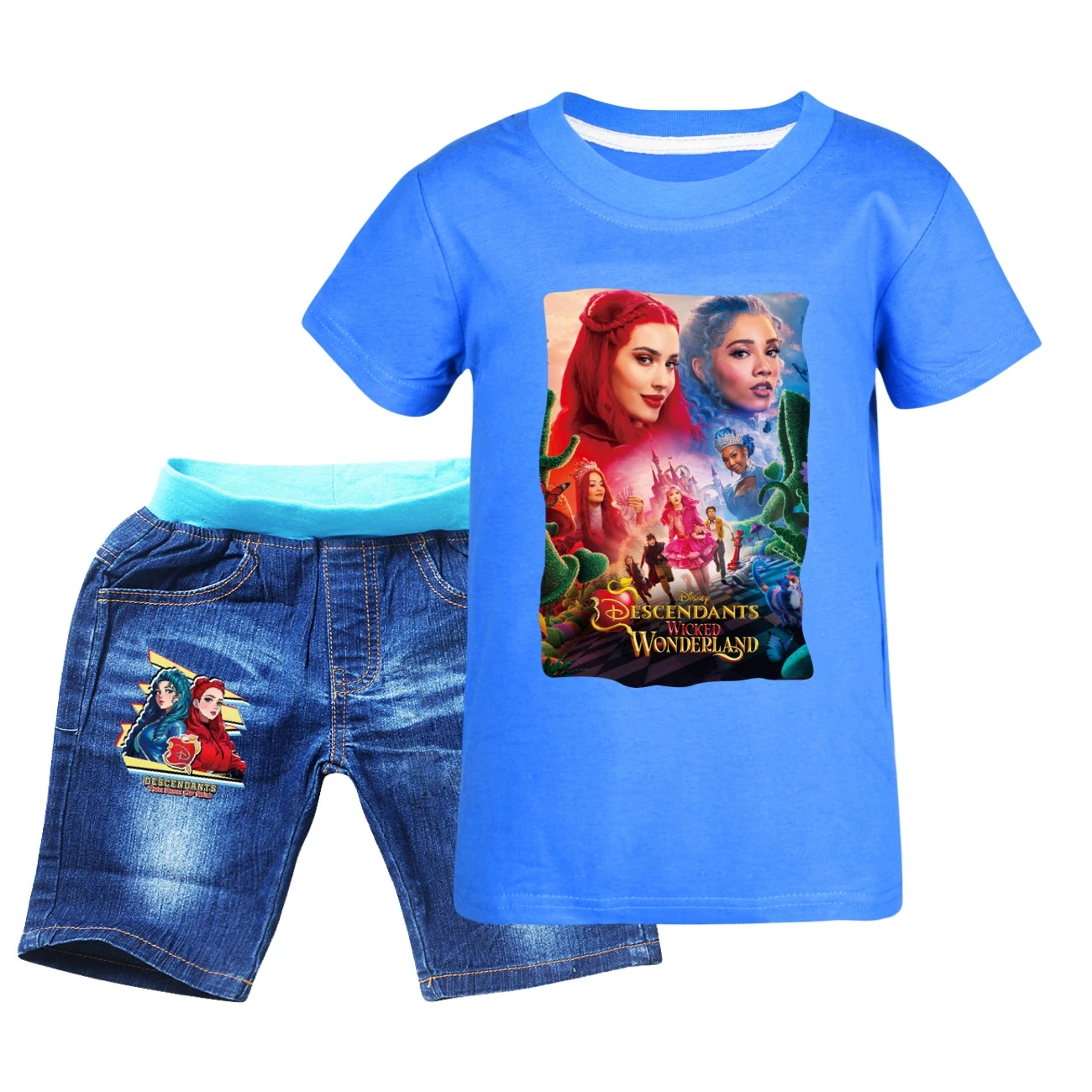Graphic Tee & Denim Shorts Set — 5795 Edition, Style 05 · Denim · Blue