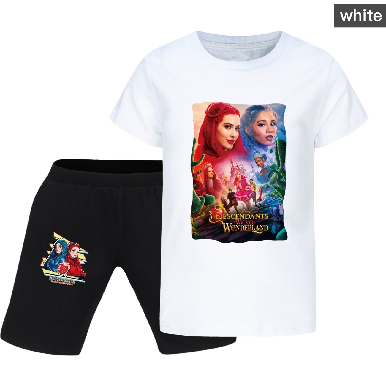 Graphic Tee & Denim Shorts Set — 5795 Edition, Style 11 · White