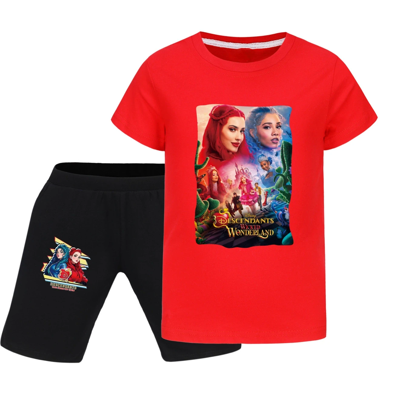 Graphic Tee & Denim Shorts Set — 5795 Edition, Style 12 · Red