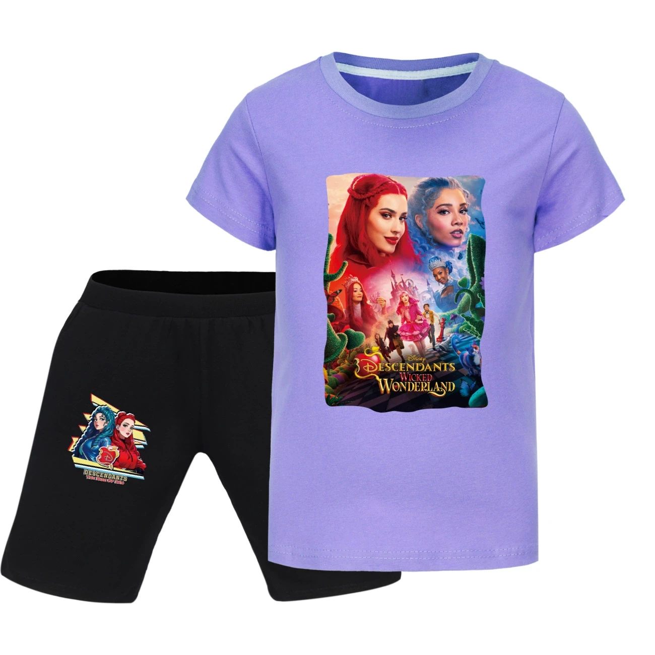 Graphic Tee & Denim Shorts Set — 5795 Edition, Style 13 · Purple