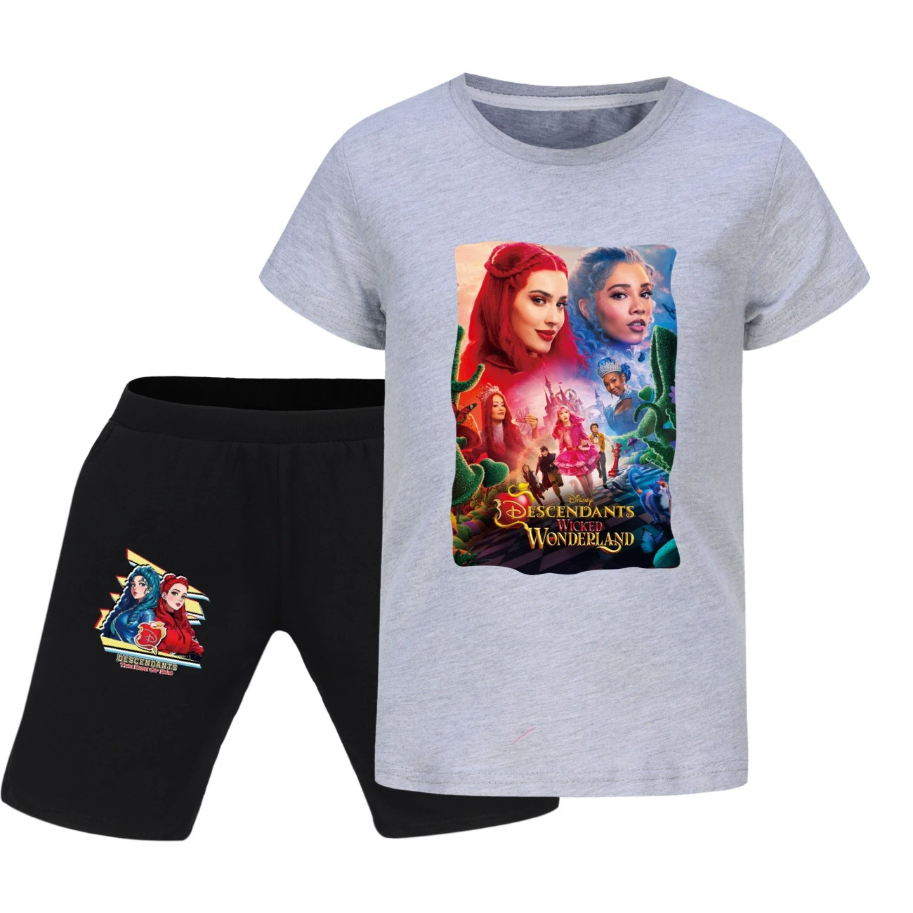 Graphic Tee & Denim Shorts Set — 5795 Edition, Style 14 · Grey