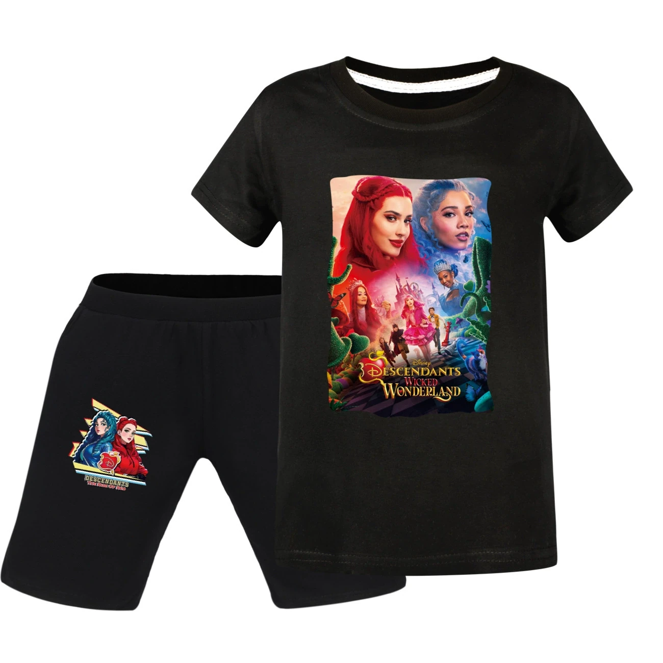 Graphic Tee & Denim Shorts Set — 5795 Edition, Style 15 · Black