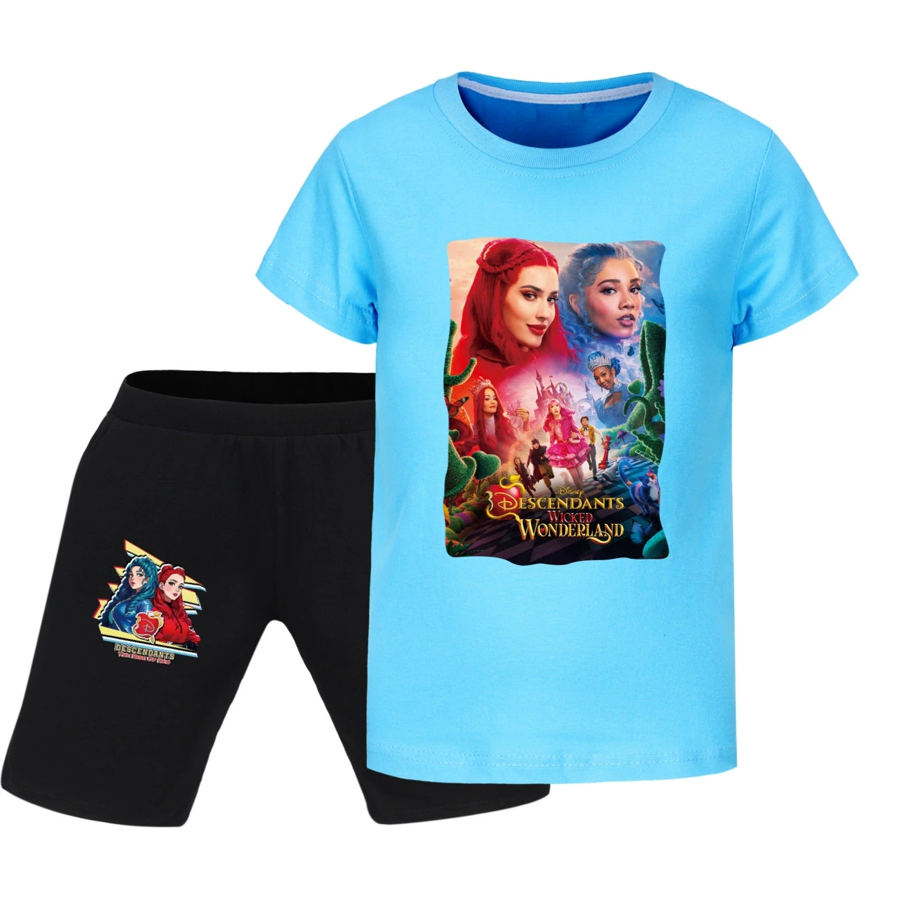 Graphic Tee & Denim Shorts Set — 5795 Edition, Style 16 · Light Blue