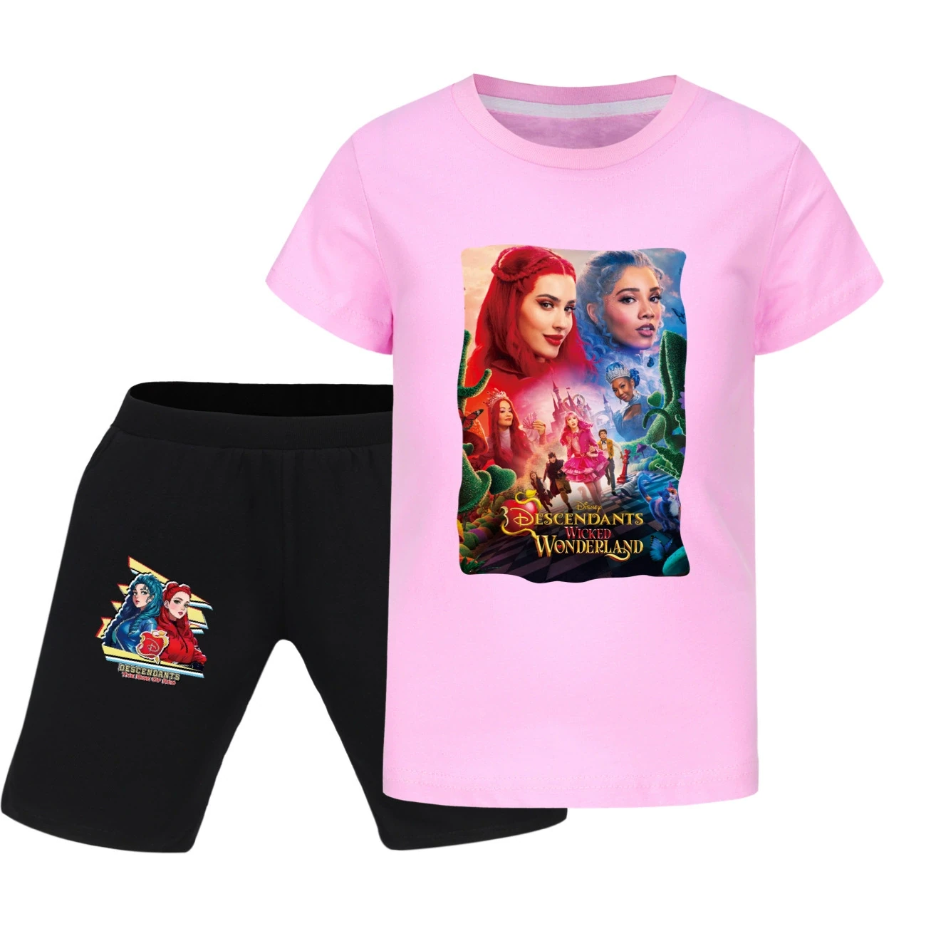 Graphic Tee & Denim Shorts Set — 5795 Edition, Style 19 · Pink