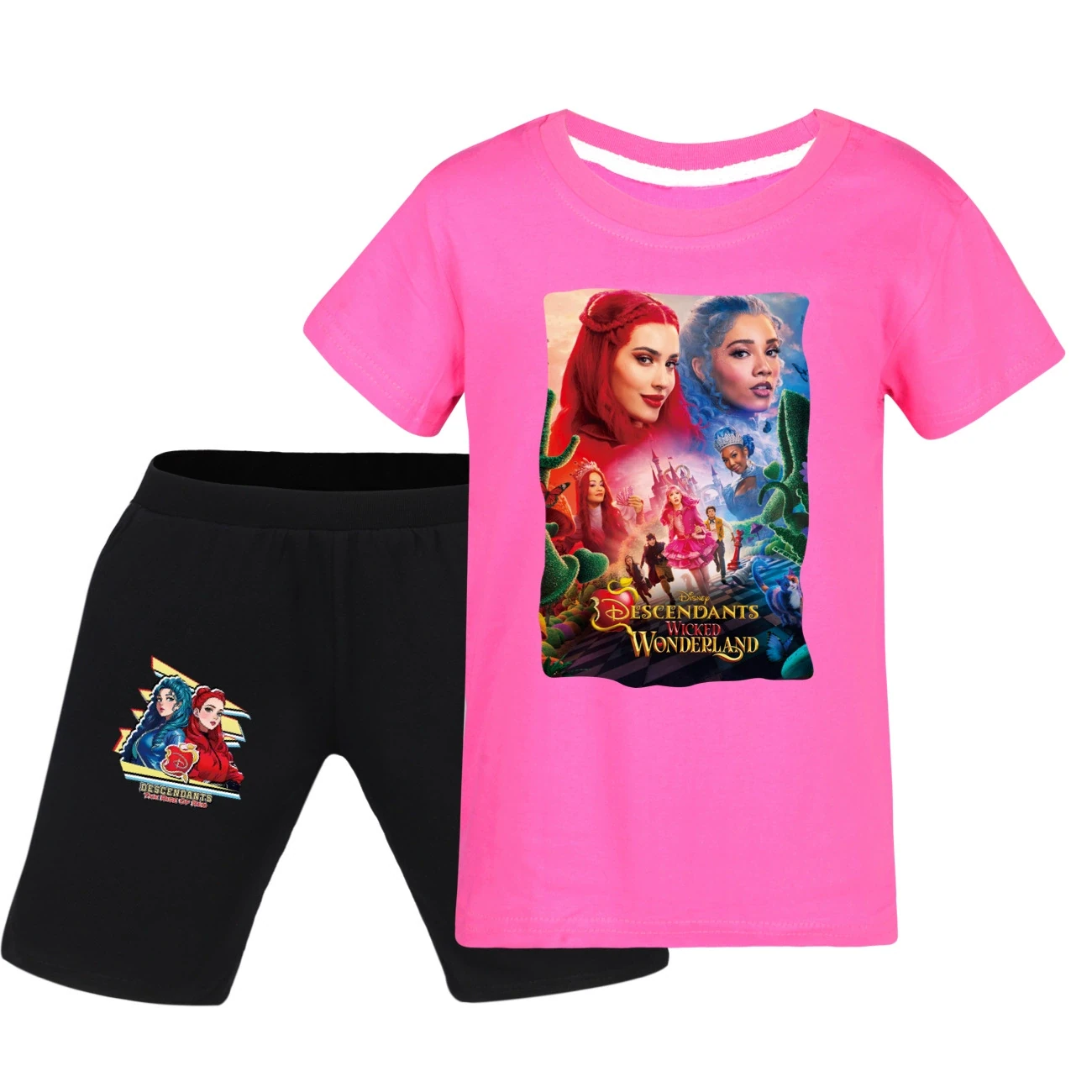 Graphic Tee & Denim Shorts Set — 5795 Edition, Style 20 · Rose