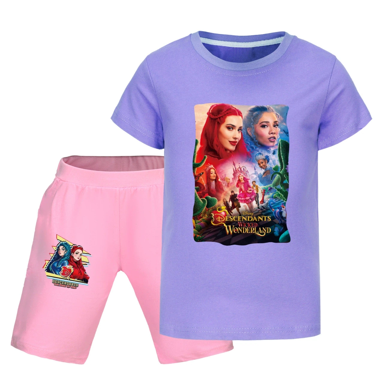 Graphic Tee & Denim Shorts Set — 5795 Edition, Style 23 · Purple