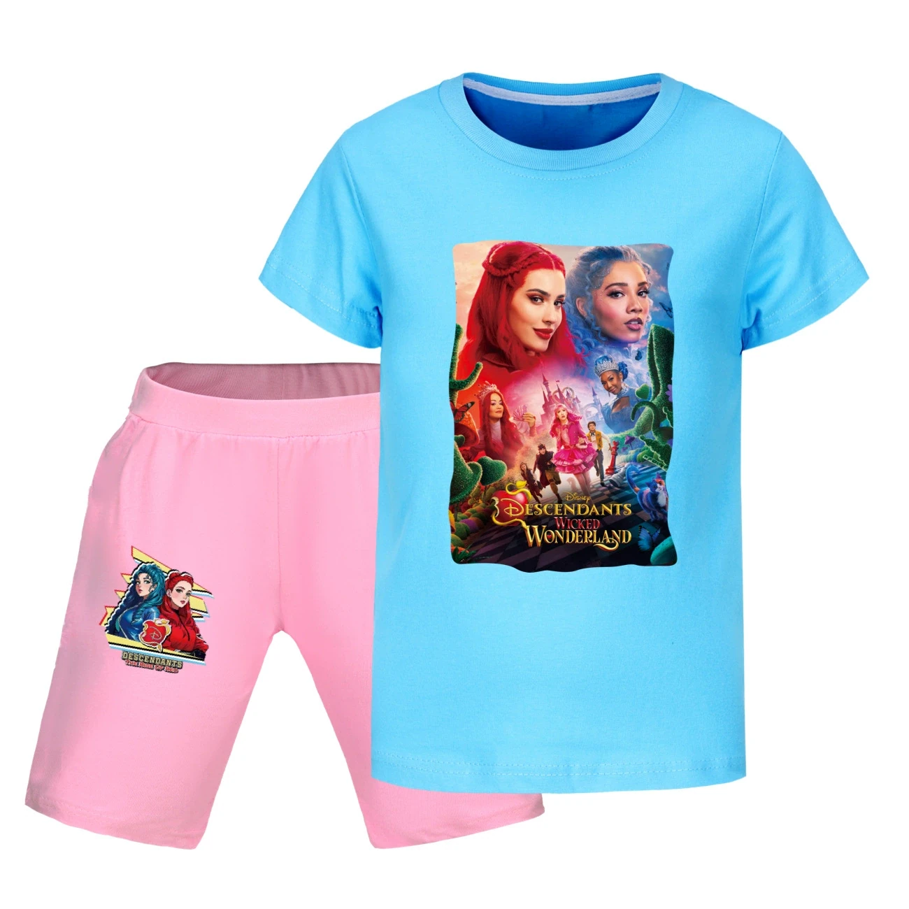 Graphic Tee & Denim Shorts Set — 5795 Edition, Style 26 · Light Blue
