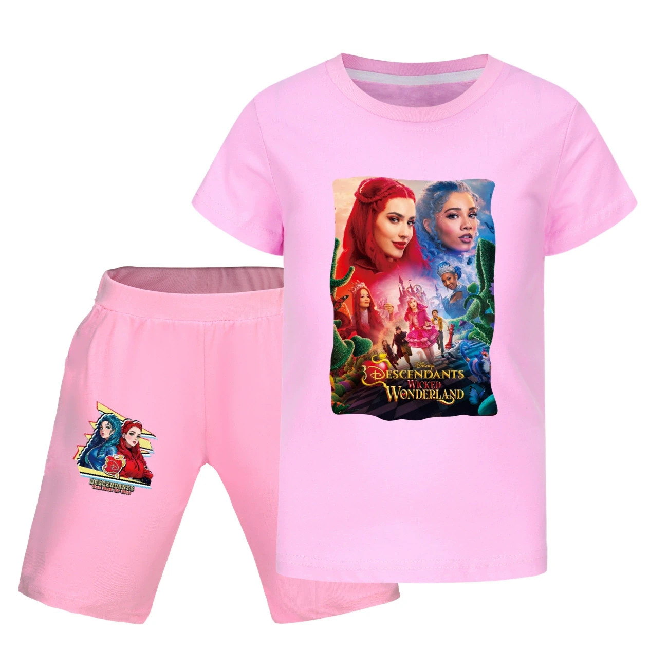 Graphic Tee & Denim Shorts Set — 5795 Edition, Style 29 · Pink