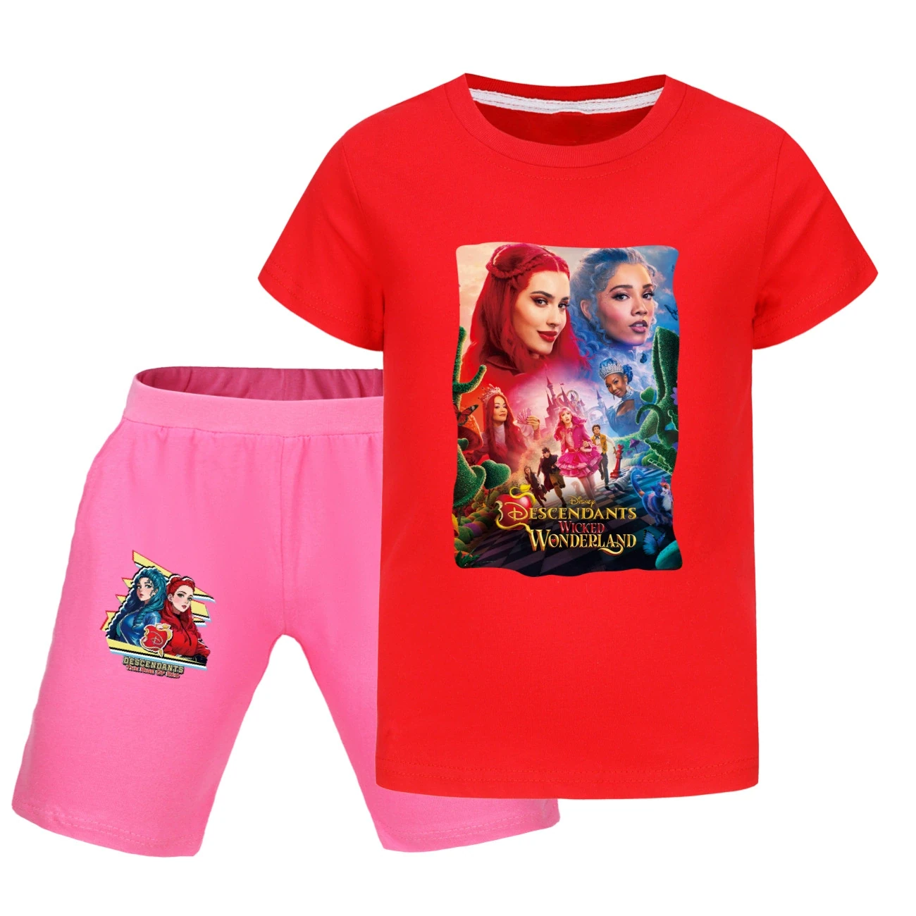 Graphic Tee & Denim Shorts Set — 5795 Edition, Style 33 · Red