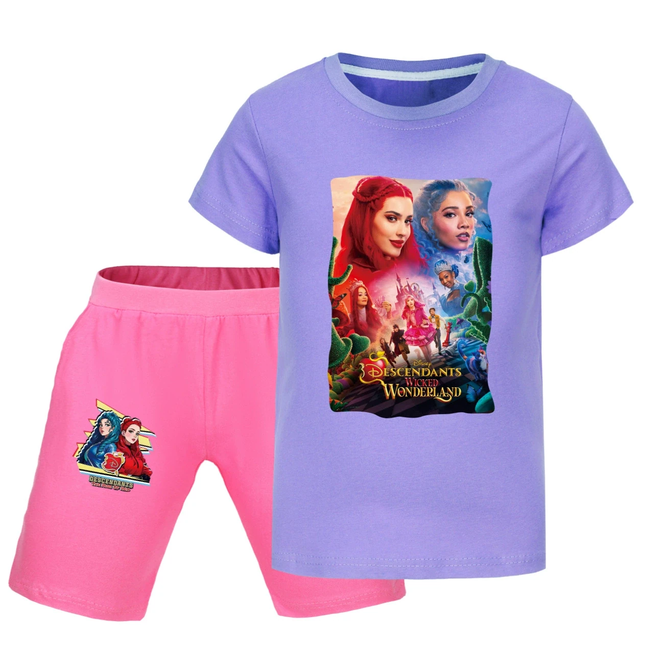Graphic Tee & Denim Shorts Set — 5795 Edition, Style 34 · Purple