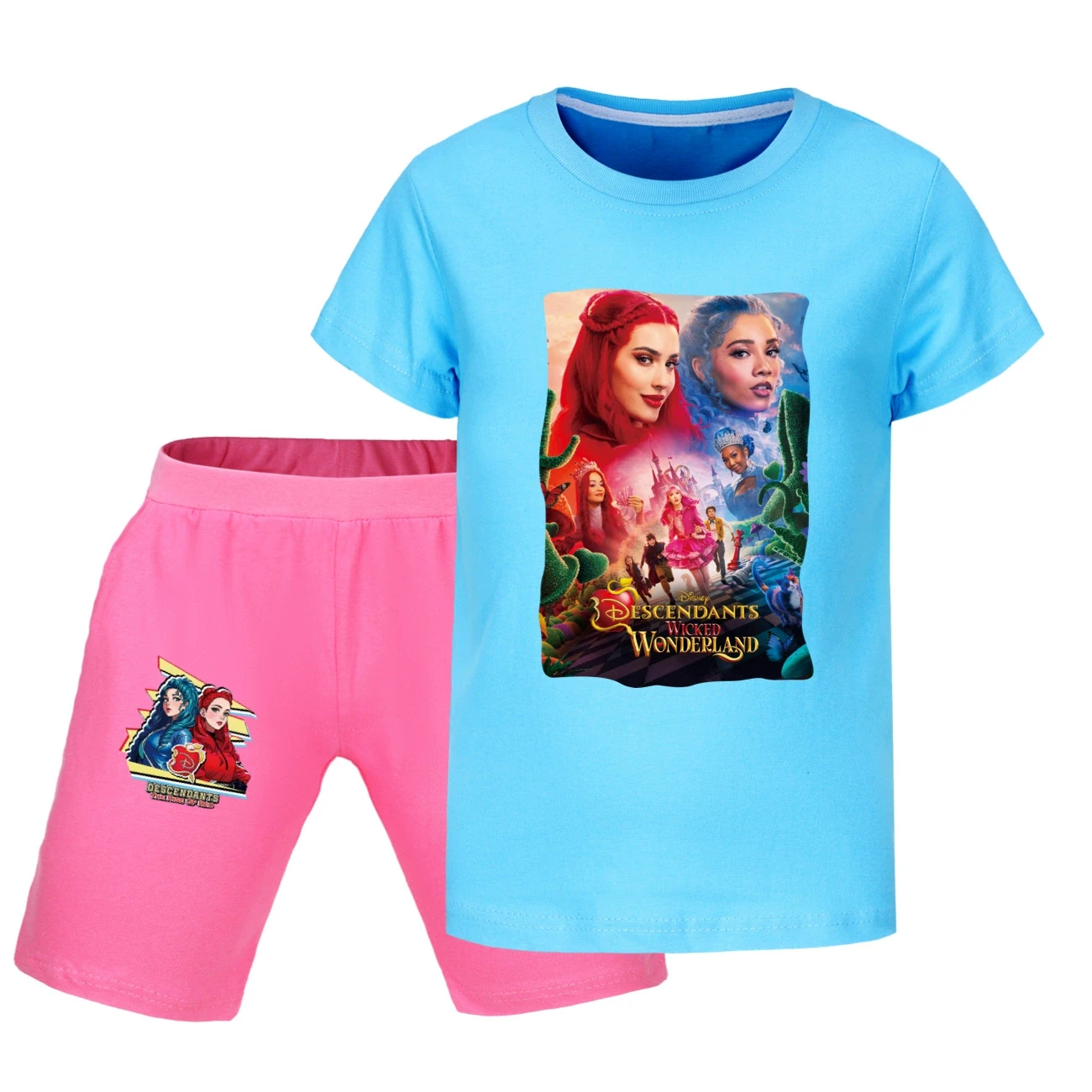 Graphic Tee & Denim Shorts Set — 5795 Edition, Style 36 · Light Blue